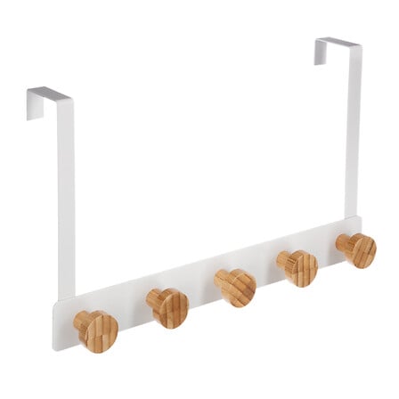 Patère de porte 5 têtes métal et bambou blanc