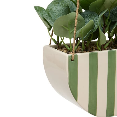 Suspension plante artificielle avec cache-pot rayé