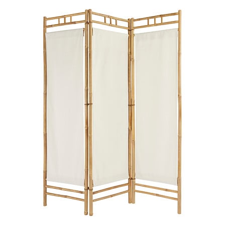 Paravent 135,5 x 170 cm bambou et tissu blanc