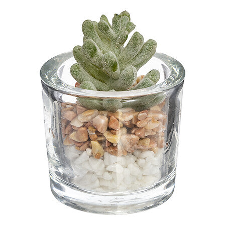Plante grasse artificielle en pot en verre 10 cm