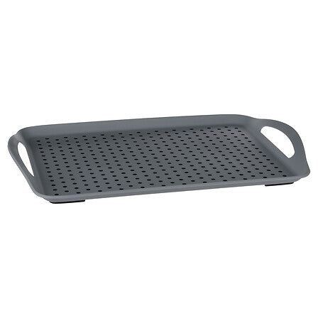 Plateau antiderapant gris fonce 45x32cm avec poignees et surface perforee pour service cuisine - accessoire decoration pack mobilier LMNP