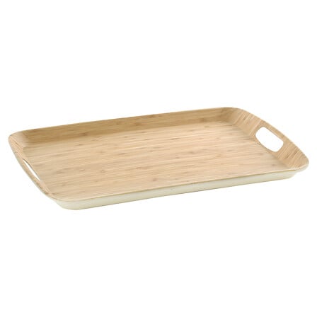 Plateau de service rectangulaire effet bambou naturel avec poignees decoupees vue d ensemble - accessoire decoration pack mobilier LMNP