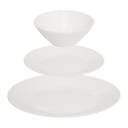 Service vaisselle 12 pieces en verre blanc bol assiette creuse et assiette plate empiles - accessoire decoration pack mobilier LMNP