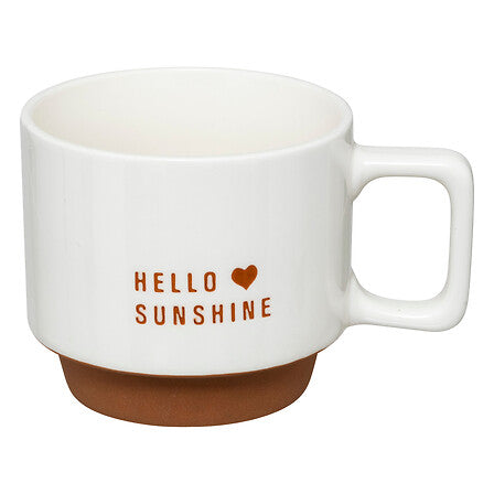 Mug 30cl blanc inscription Hello Sunshine coeur base bois detail vue rapprochee tasse ceramique cuisine petit dejeuner - accessoire decoration pack mobilier LMNP