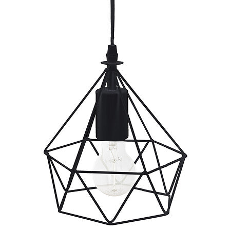 Suspension metal filaire noir forme geometrique diamant avec ampoule - luminaire decoration pack mobilier LMNP