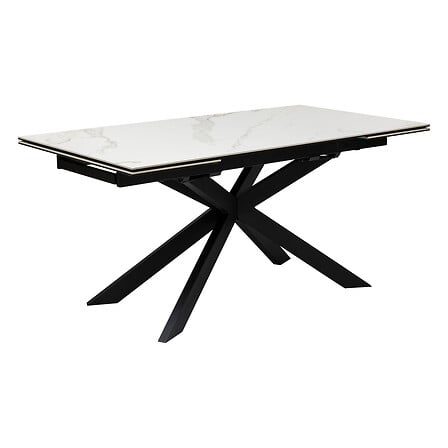Table à dîner extensible 160/240 x 90 cm métal et verre céramique effet marbre