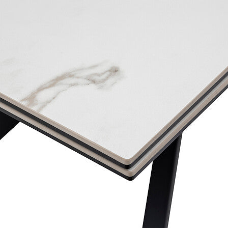Table à dîner extensible 160/240 x 90 cm métal et verre céramique effet marbre