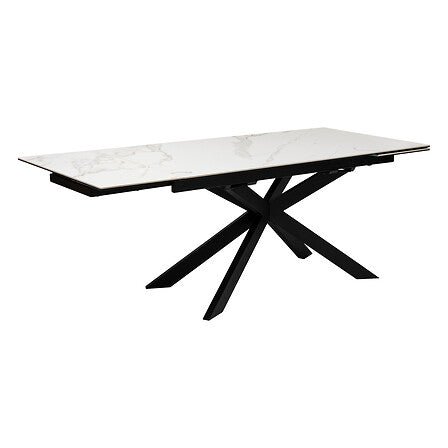 Table à dîner extensible 160/240 x 90 cm métal et verre céramique effet marbre