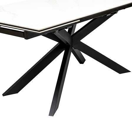 Table à dîner extensible 160/240 x 90 cm métal et verre céramique effet marbre