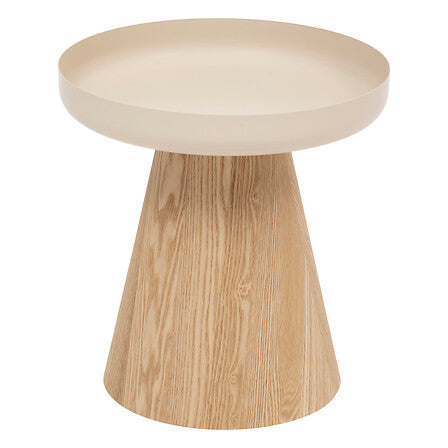 Table café diam 40 cm bois et métal beige