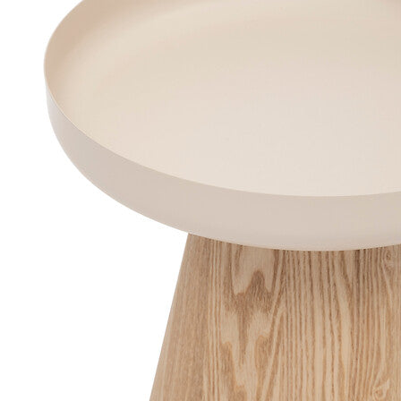 Table café diam 40 cm bois et métal beige