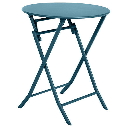 Table ronde pliante 2 places bleu canard en metal - mobilier balcon terrasse pack mobilier LMNP