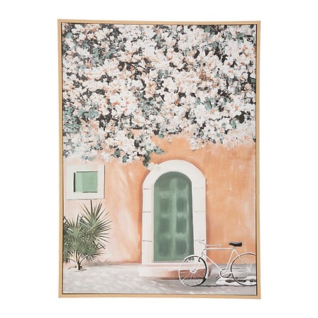 Toile imprimee encadree decorative scene mediterraneenne facade fleurie - decoration murale pack mobilier LMNP