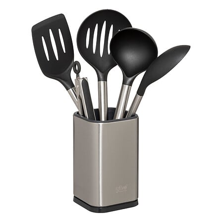 Lot de 5 ustensiles manche inox avec pot inox