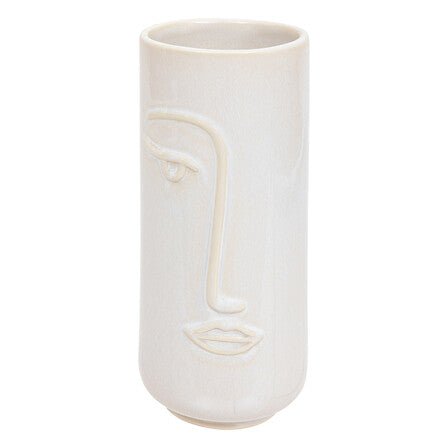 Vase decoratif visage en ceramique blanc 25cm design sculptural traits en relief - accessoire decoration pack mobilier LMNP