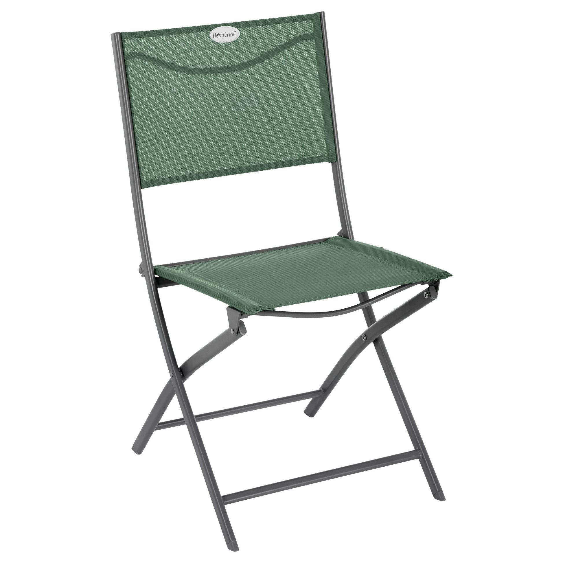 Chaise pliante verte pour extérieur, idéale pour aménager un balcon ou une terrasse avec les solutions d’aménagement personnalisées Les Compositeurs, alliant praticité, confort et gain de place.