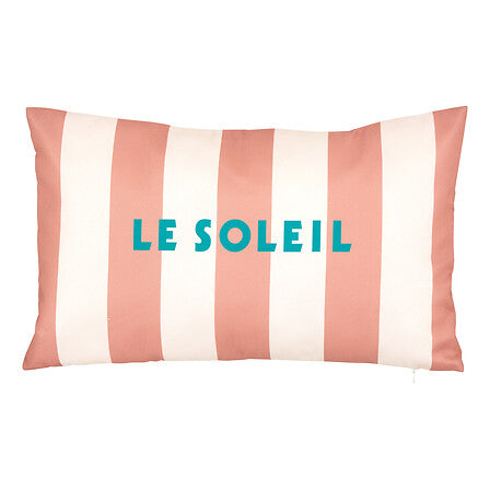 Coussin d'extérieur à rayures jaunes de la résidence Les Compositeurs, apportant confort et une touche décorative colorée à un espace extérieur.
