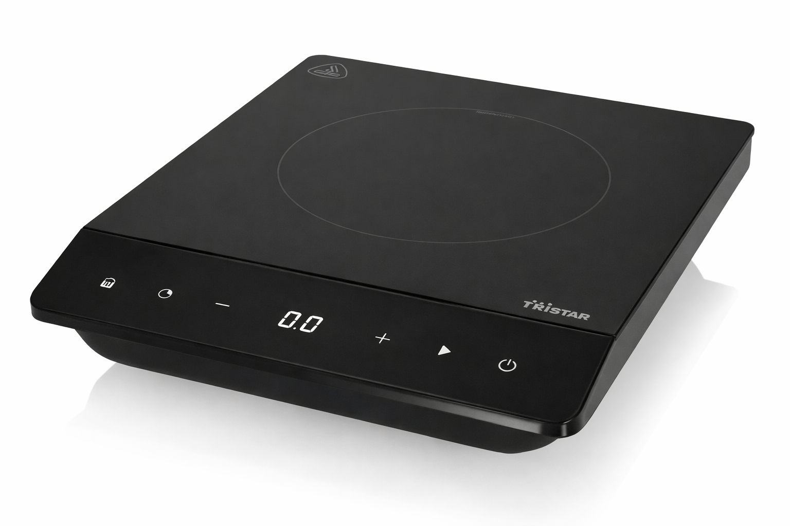 Plaque a induction Tristar noire simple foyer ecran digital LED boutons tactiles vue en perspective cuisine electromenager - accessoire decoration pack mobilier LMNP