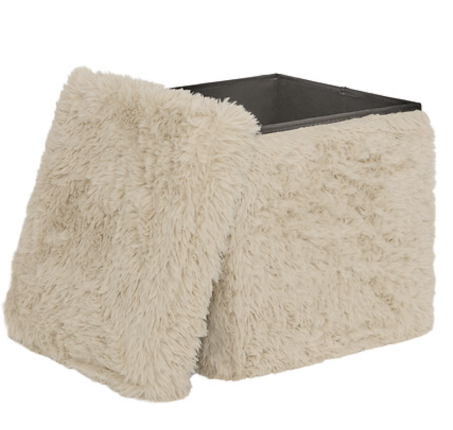 Pouf pliant Duvia fourrure lin