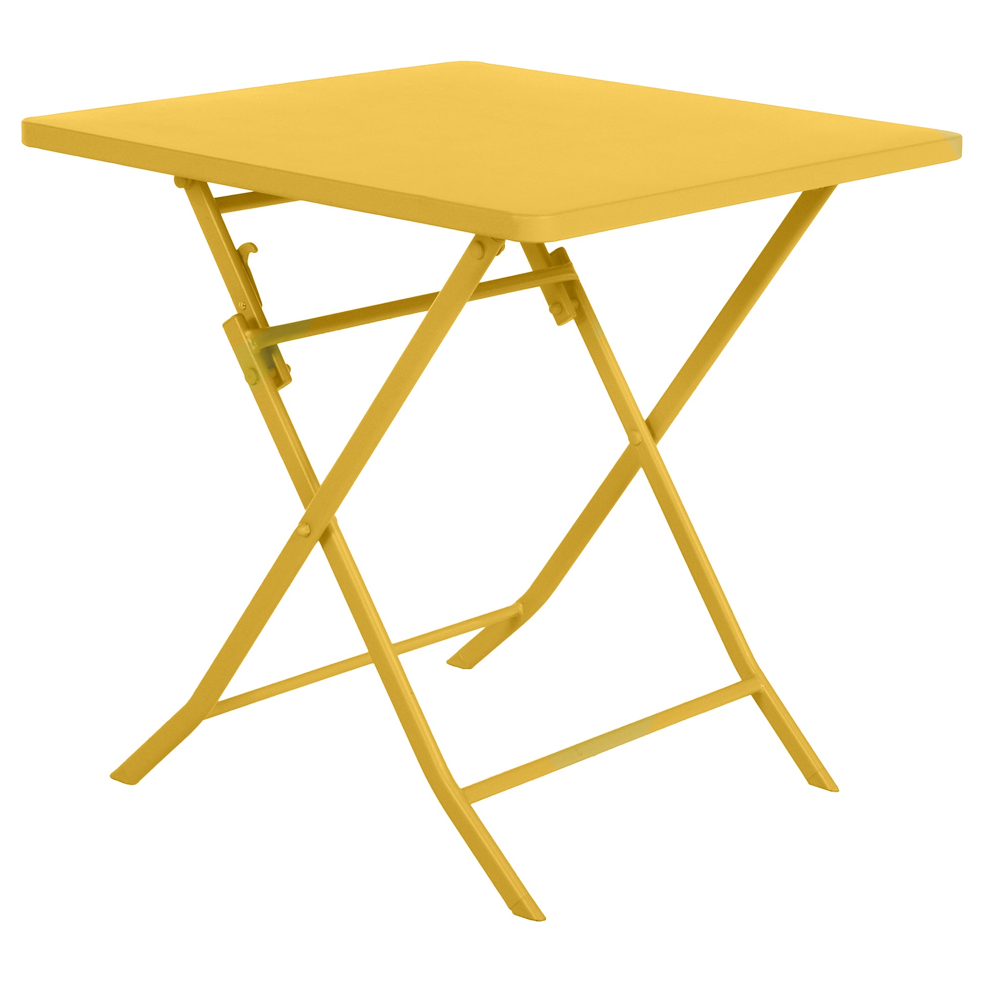 Table pliante jaune idéale pour aménager un balcon ou une petite terrasse, sélectionnée par Les Compositeurs pour créer un espace extérieur pratique, coloré et personnalisé.