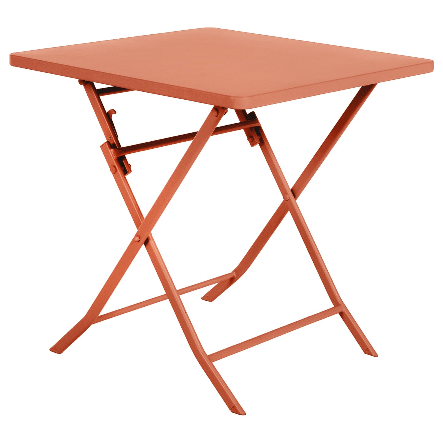 Table pliante terracotta au design contemporain, idéale pour aménager un balcon ou une terrasse avec les solutions d’aménagement personnalisées Les Compositeurs, alliant style, praticité et gain de place.