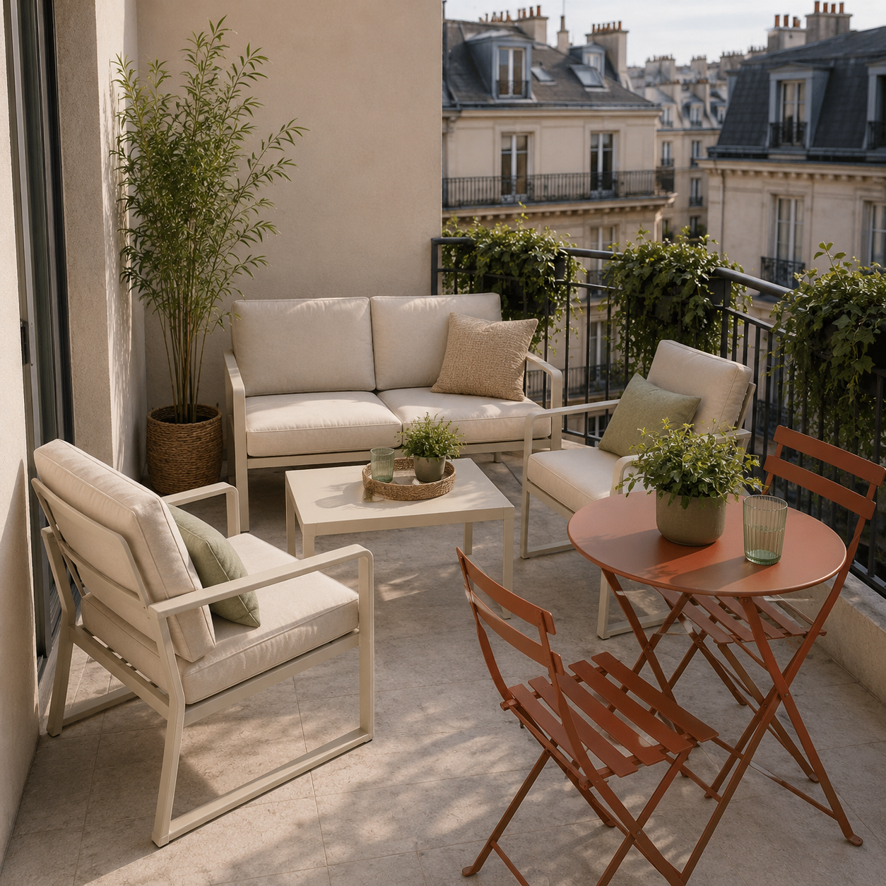 Profitez pleinement de votre terrasse avec un aménagement pensé pour le quotidien.
Les Compositeurs vous proposent un ensemble complet et clé en main, mêlant confort, élégance et convivialité, pour transformer votre extérieur en un véritable lieu de vie à partager et à savourer chaque jour.