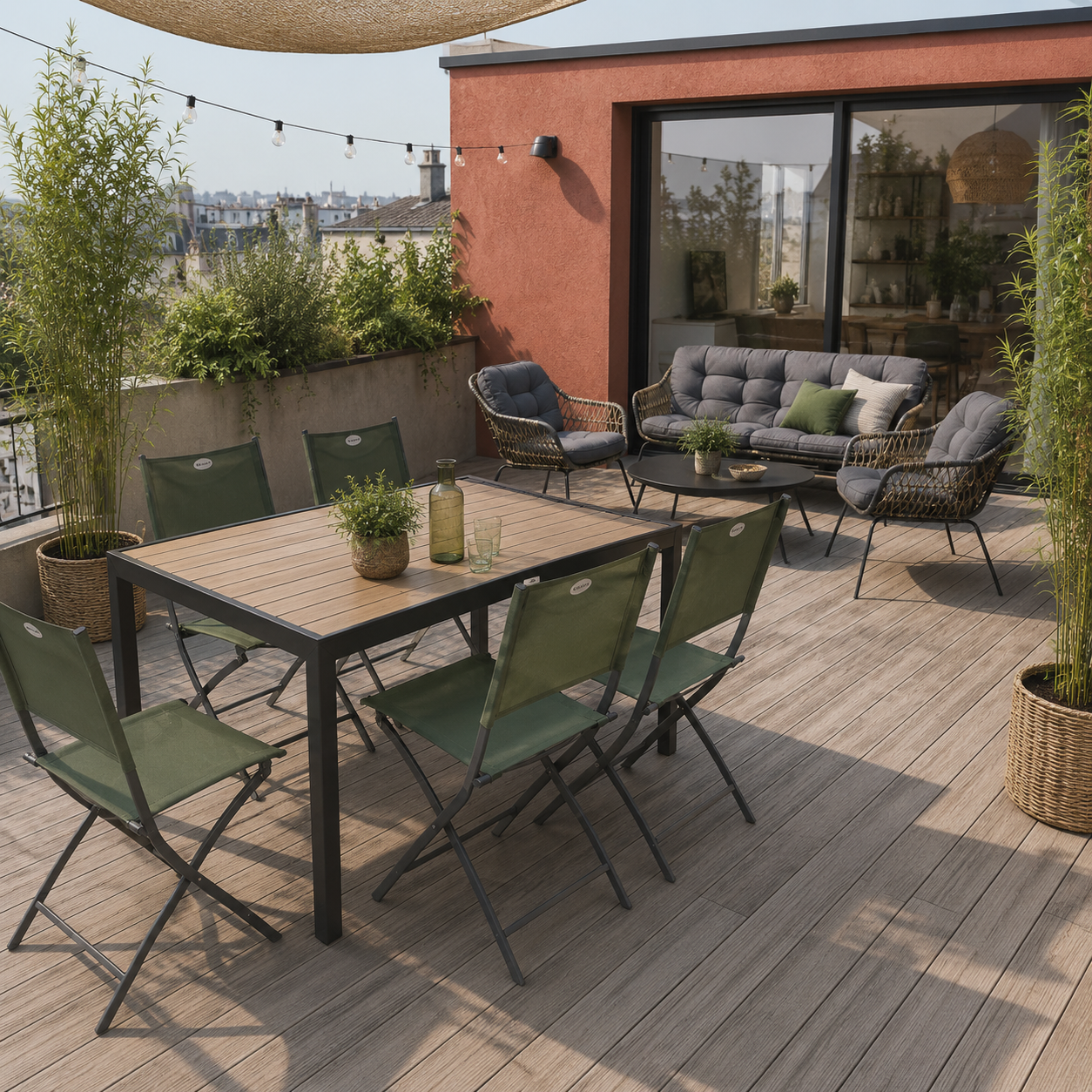 Profitez pleinement de votre terrasse avec un aménagement pensé pour le quotidien.
Les Compositeurs vous proposent un ensemble complet et clé en main, mêlant confort, élégance et convivialité, pour transformer votre extérieur en un véritable lieu de vie à partager et à savourer chaque jour.